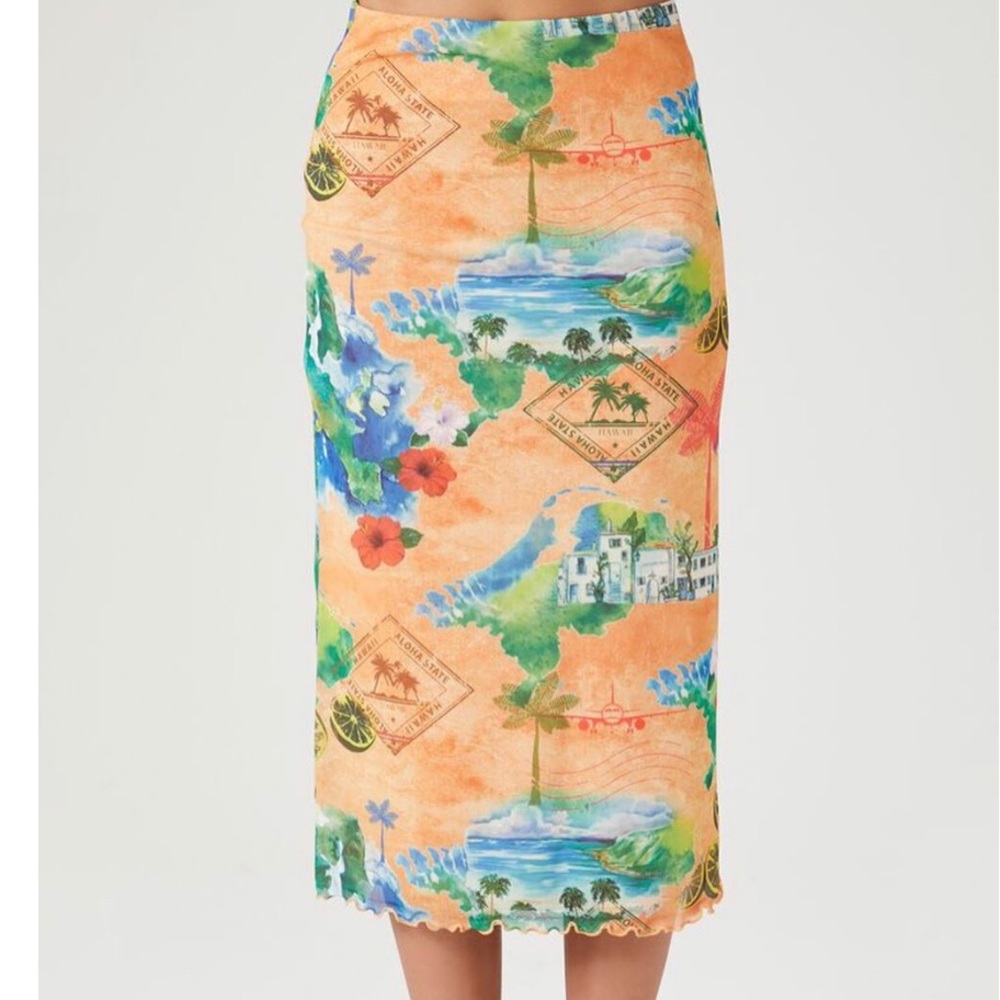 NWT Forever 21 Vacation Postcard Midi Skirt